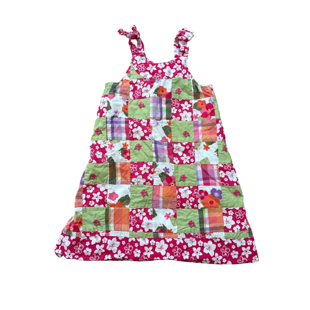 Gymboree Patchwork Dress Kids Pink Floral Plaid‎ Boho Tie Shoulder SIZE 5T